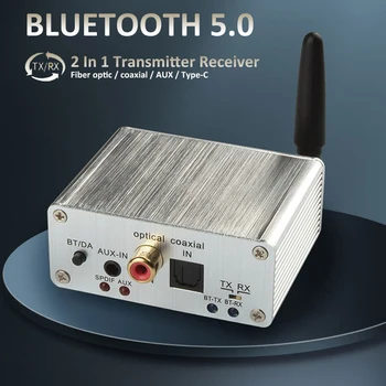 2-en-1 Adaptador Bluetooth Transmisor Receptor Bluetooth AUX 5.0 Inalámbrica 3.5 mm Adaptador Estéreo A2DP para Auriculares de la TV de Audio de Coche
