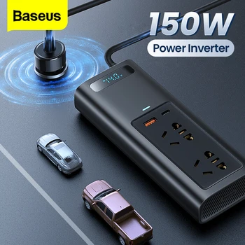 Baseus 150W Coche Inversor de DC 12V a AC 220V Convertidor Inversor de la Pantalla LED de la UE Tomas USB Tipo C Cargador Adaptador de Potencia del Inversor