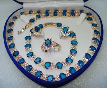 encanto & noble azul circón collar pendiente de la pulsera de conjunto