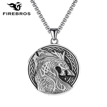 FIREBROS 316L de Acero Inoxidable de la Mitología Nórdica Fenrir el Lobo Colgante Viking Collar de las Mujeres de los Hombres de la Vendimia de Punk de los Animales de la Joyería de Regalo