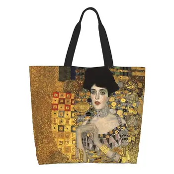 Kawaii Impresión De Gustav Klimt Arte Tote Bolsos De Compras Reutilizables Del Comprador De La Lona Del Hombro Bolso De Mano