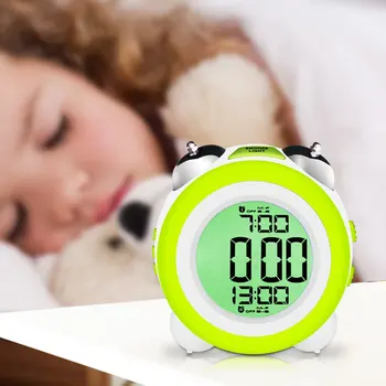Reloj despertador Digital de Tiempo de Visualización de la Fecha Doble Campana Muy Fuerte para Pesado-Cama Doble Alarmas Retroiluminación Azul para los Adolescentes, los Niños Estudiantes