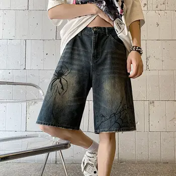 Y2K Mujeres Streetwear Calzones de la Araña de tela de araña de corea Harajuku del Dril de algodón de Hip Hop Pantalones Cortos Grunge Bermudas de Jeans pantalones Cortos de los Hombres la Ropa